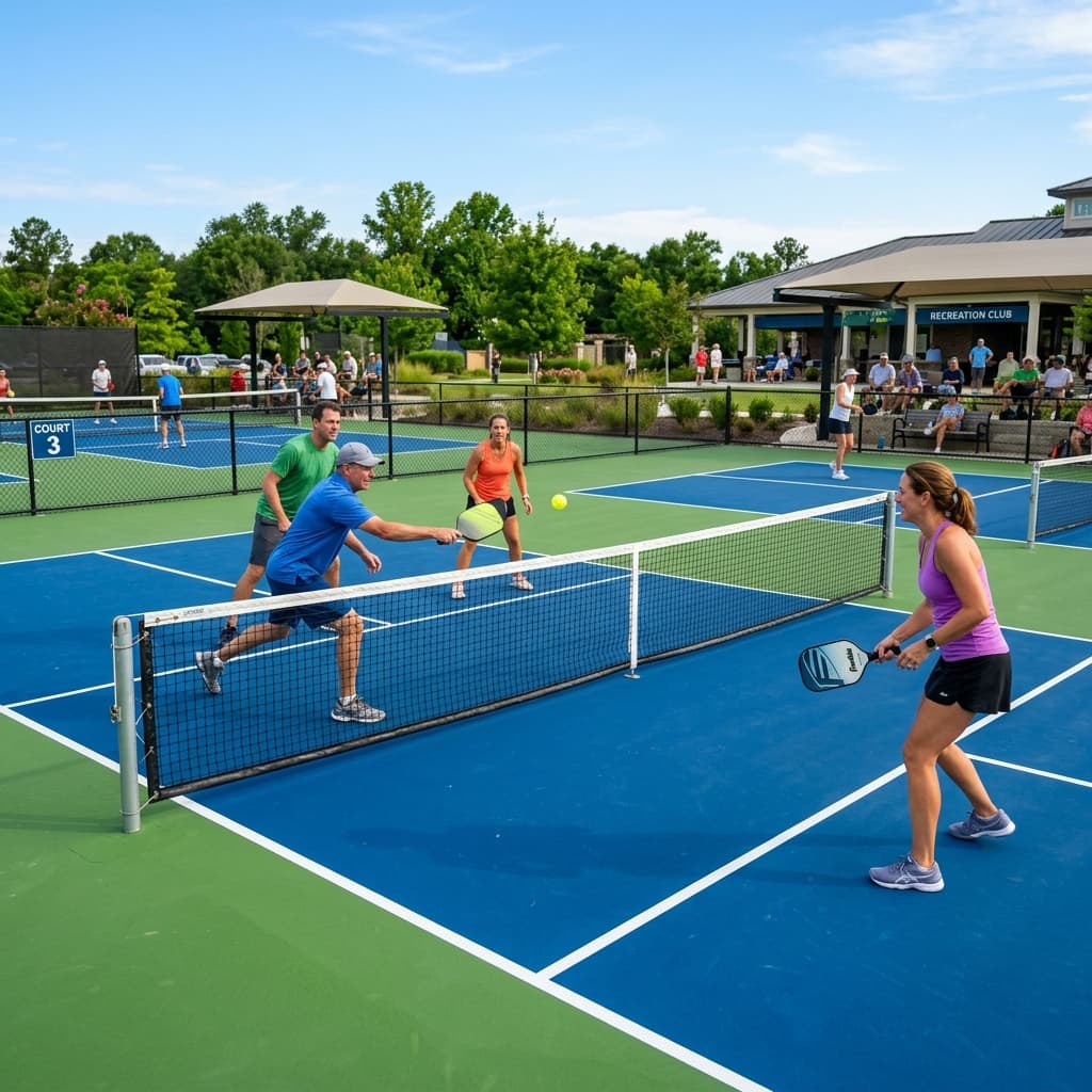 Vibrant outdoor pickleball court match