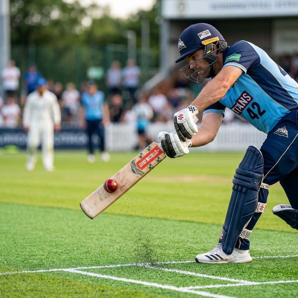 Batsman hitting a cricket ball on artificial turf